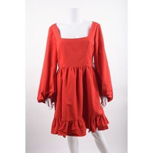 Staud Womens Seth Mini Dress Square Neck Sz 10 Red Poinsettia NWT No belt